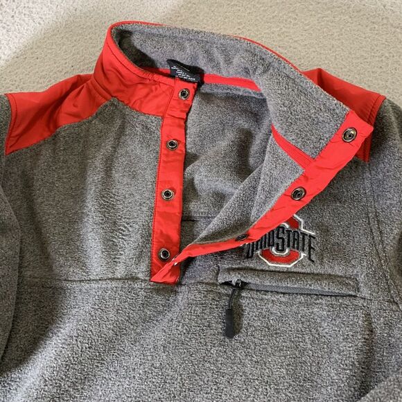 Ohio State Buckeyes Fleece Sweater Mens Medium Pockets Colosseum Gray Red NCAA - Picture 11 of 13